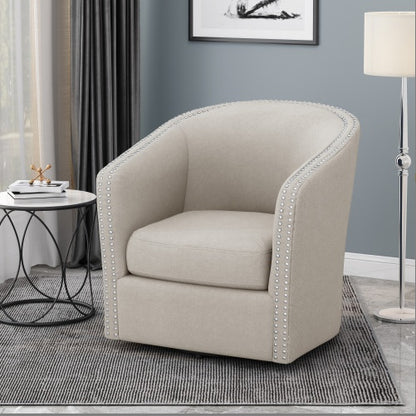 Wheat Linen-Upholstered Swivel Club Chair | Viva