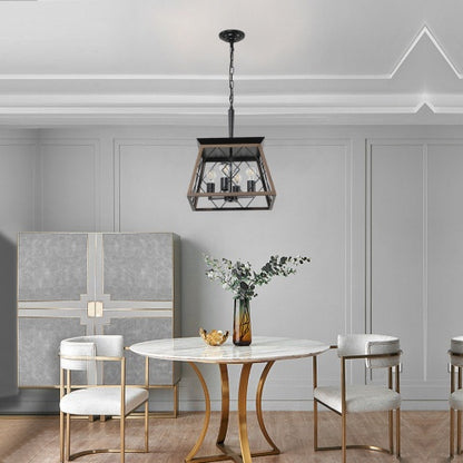 Viva Elite Farmhouse Chandelier - 4-Light Vintage Pendant with Walnut & Black Finish