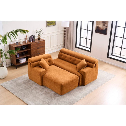 Viva Atelier Lyric White Chenille Compression Sofa with Chaise