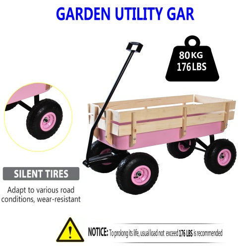 Heavy-Duty All-Terrain Wooden Wagon Cart – Perfect for Gardens, Yards & Outdoor Adventures