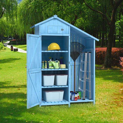 Outdoor Wooden Storage Shed – 46.45'' x 21.25'' x 70'' Garden Tool Cabinet with Waterproof Asphalt Roof, Multi-Tier Shelves – Blue