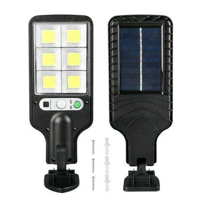 Solar street light with solar panel and LED lights on a white background