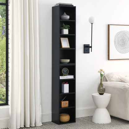 Black 8-Tier Media Tower with Adjustable Shelves | Viva