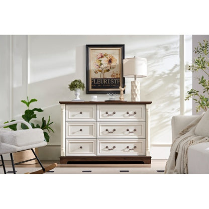 Rustic 6-Drawer Wooden Dresser - Spacious Farmhouse Storage Chest for Bedroom & Living Room
