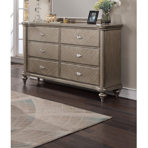 Luxury Antique Silver Champagne Dresser with Mirror – Elegant Storage Solution for Your Bedroom