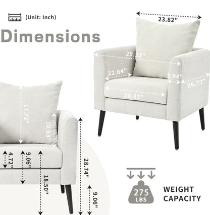 Beige Chenille Armchair with Rubberwood Legs | Viva