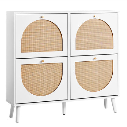 Tall Rattan Shoe Cabinet with 8-Tier Tipping Buckets – Modern Space-Saving Storage