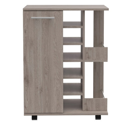 Light Oak 2-Shelf 6-Bottle Bar Cart | Viva