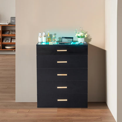 5-Drawer Storage Cabinet with LED Light & Tempered Glass – Elegant & Smart Organization