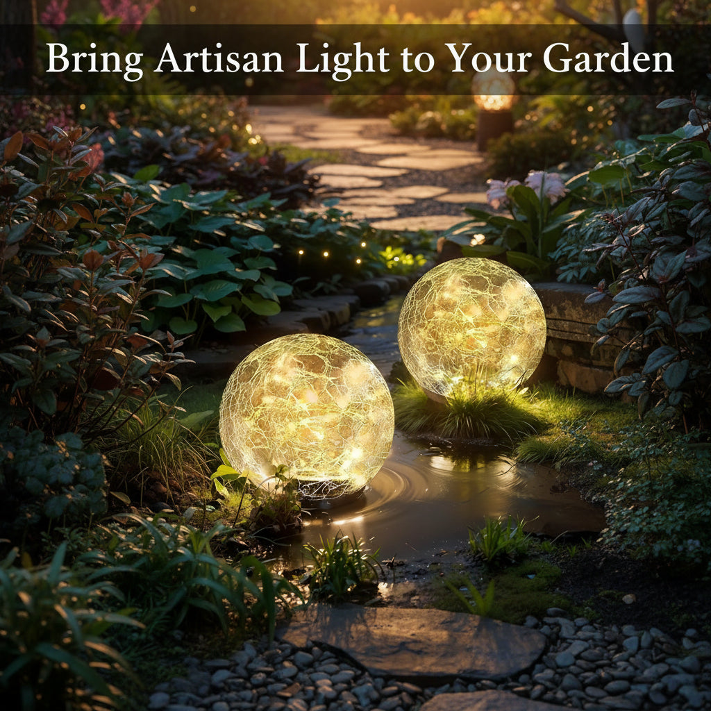 Viva Elite Premium Solar Crackle Glass Ball Light - Artisan Garden Sphere