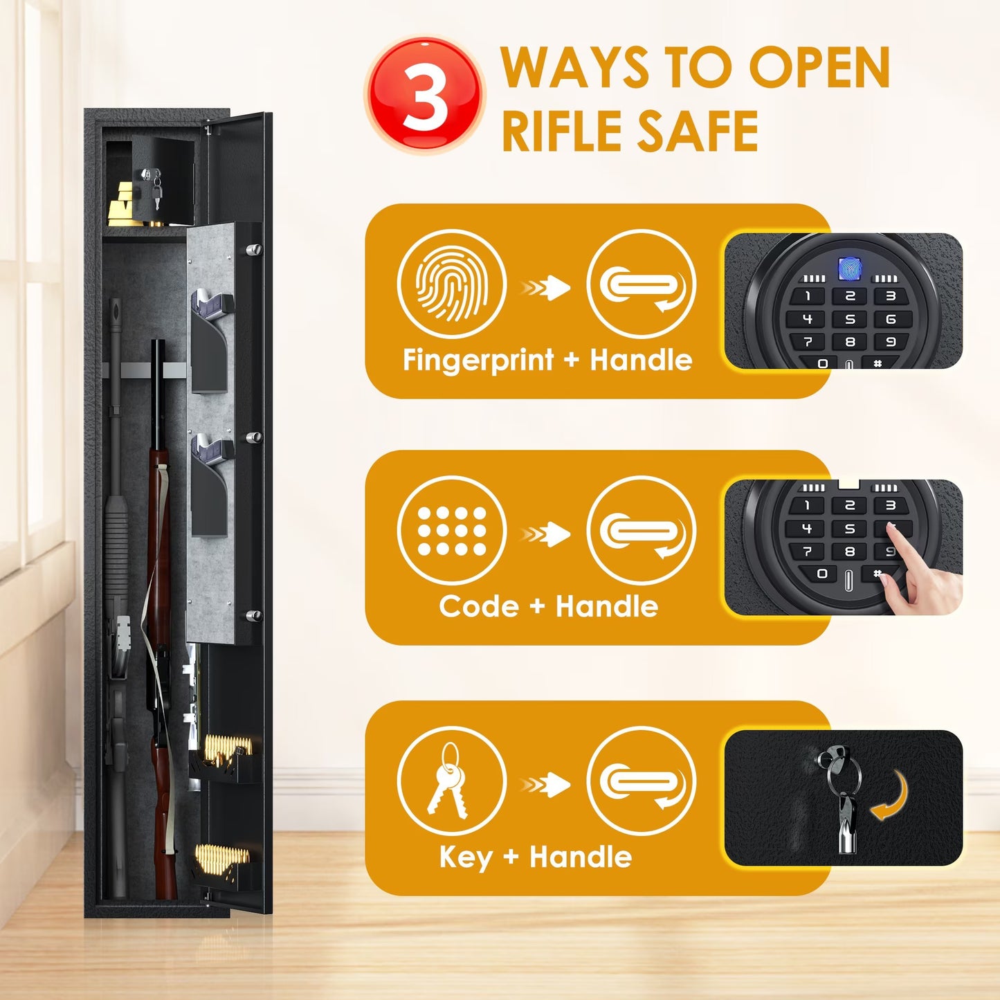 Biometric Rifle & Pistol Gun Safe | Quick Access, LED Light & Alarm System | Secure Firearm Storage Cabinet