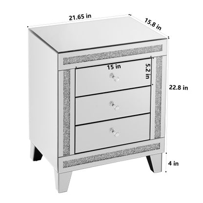 Silver Mirror Three-Drawer Cabinet – Elegant Multi-Purpose Storage Solution