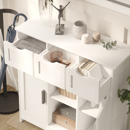 Viva Vanity Multi-Functional White Storage Cabinet with Adjustable Shelves and Drawers – Elegant Organizer for Living Room, Bedroom, and Bathroom