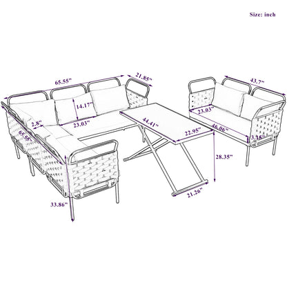 TOPMAX 5-Piece Modern Patio Sectional Sofa Set Outdoor Woven Rope Furniture Set With Glass Table And