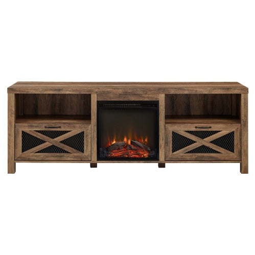Viva Atelier Rustic Oak Industrial Farmhouse TV & Fireplace Stand