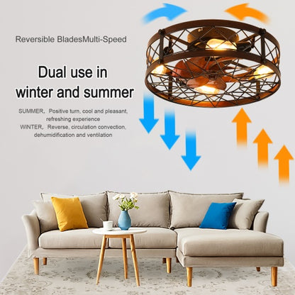 Viva Elite Farmhouse Cage Ceiling Fan with Light - 20" Black Semi-Flush with Remote