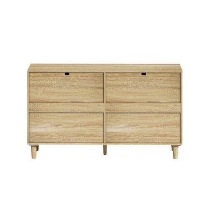 Rattan Dresser With Drawers, 6 Drawer Dresser For Bedroom, Clothes Storage Cabinet For Bedroom, Metal Handle&Wood Legs For Hallway, Living Room, Bedroom,Natural