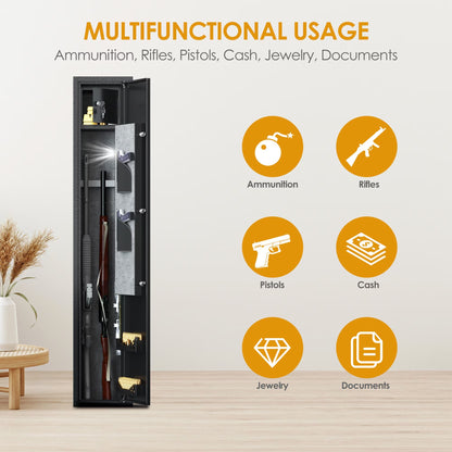Biometric Rifle & Pistol Gun Safe | Quick Access, LED Light & Alarm System | Secure Firearm Storage Cabinet