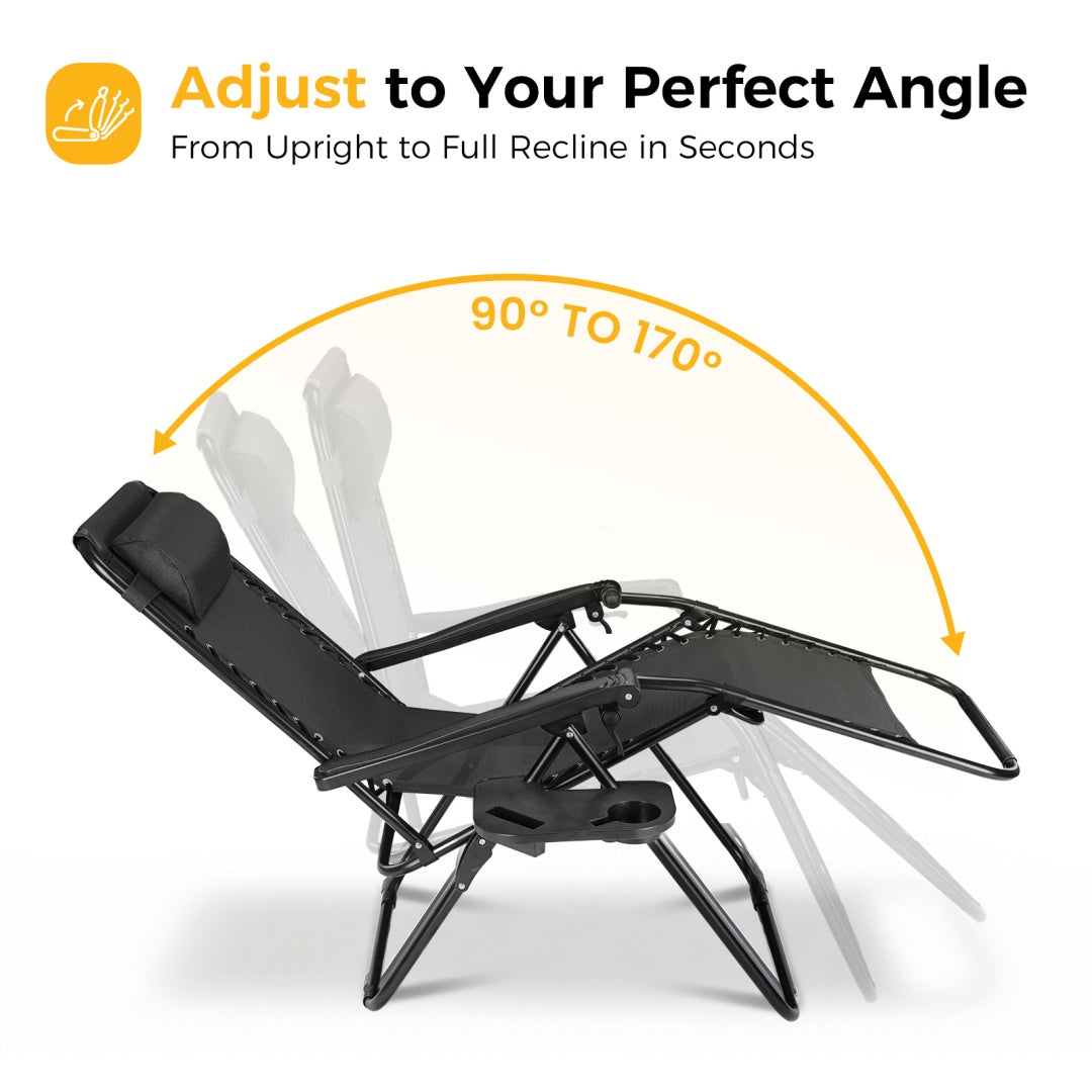 Black reclining chair with adjustable angle feature on a white background