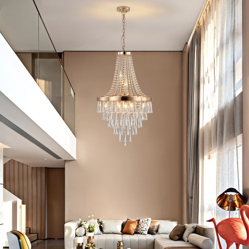 Golden Crystal Chandelier - Luxurious 5-Tier Modern Lighting for Elegant Interiors