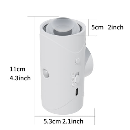 White electronic device with dimensions labeled on a white background