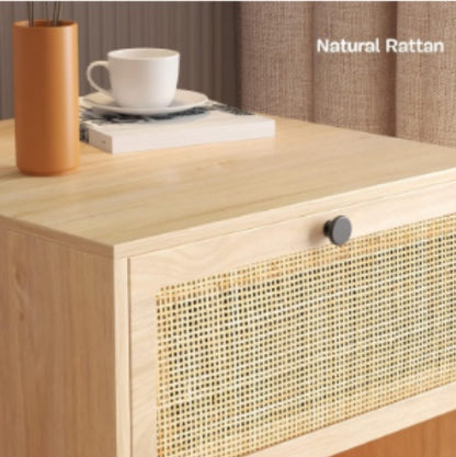 woven-rattan nightstand for compact bedroom