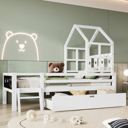 Twin House Bed with Ladder, Drawer & Blackboards | Viva