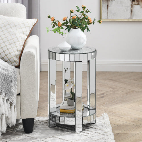 Crystal Inlaid Mirror Round Table – Elegance & Luxury for Your Space