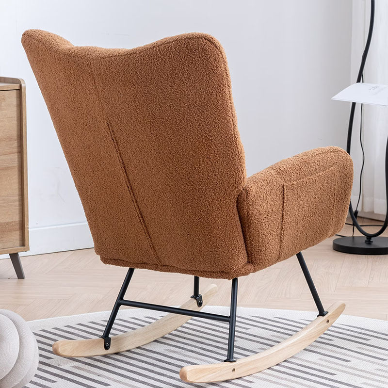 Rocking Chair With Pocket, Soft Teddy Fabric Rocking Chair For Nursery, Comfy Wingback Golider Rocking Chair With Safe Solid Wood Base For Living Room Bedroom Balcony Cannot Be Sold On Temu