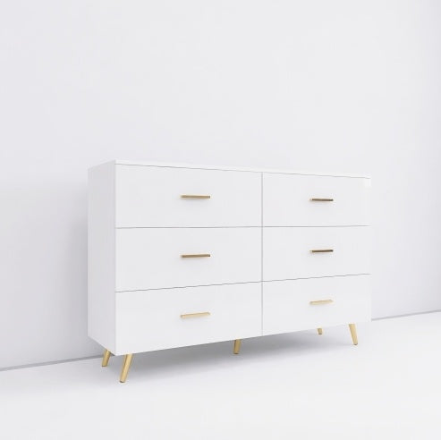 High-Gloss 6-Drawer Dresser with Gold Accents – Modern Luxury Storage Solution