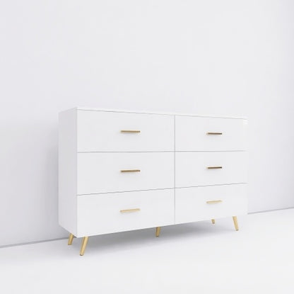 High-Gloss 6-Drawer Dresser with Gold Accents – Modern Luxury Storage Solution