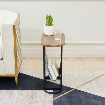 Brown Acacia Oval Side Table with Magazine Storage | Viva