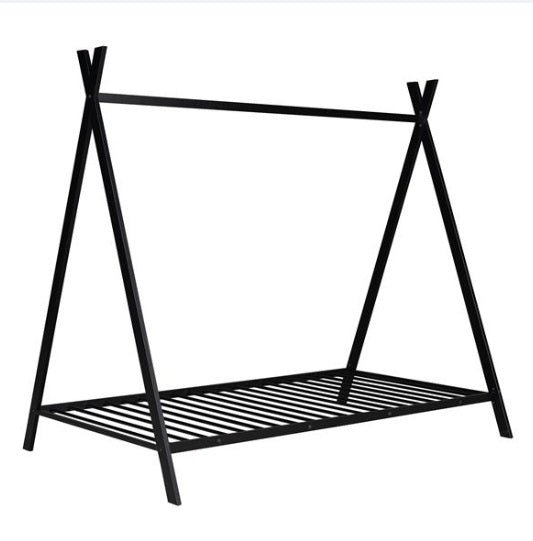 Black Metal Double-Size Floor House Bed with Slats | Viva