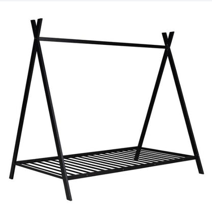 Black Metal Double-Size Floor House Bed with Slats | Viva