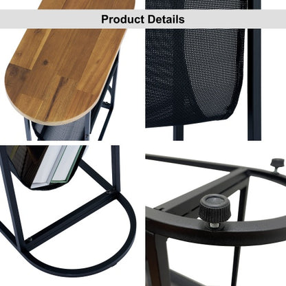 Brown Acacia Oval Side Table with Magazine Storage | Viva