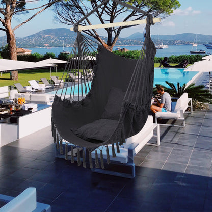 Gray Hanging Chair with Fringe Cushion | Viva Zephyr