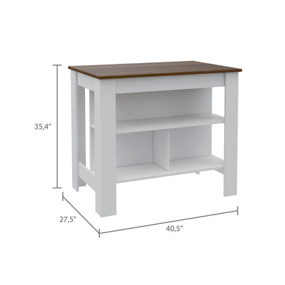 Rockaway 3-Shelf Kitchen Island White And Walnut