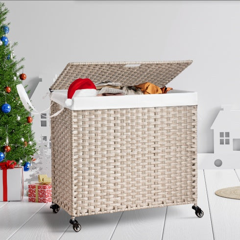 Viva Atelier Cascade 160L Rattan Laundry Hamper with Lid & Removable Bags