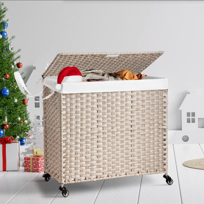 Viva Atelier Cascade 160L Rattan Laundry Hamper with Lid & Removable Bags