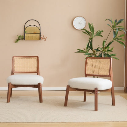 Beige & Walnut Woven-Back Lounge Chairs, Set of 2 | Viva
