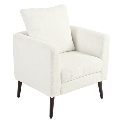 White Teddy Fabric Armchair with Rubberwood Legs | Viva