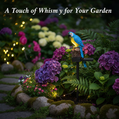 Step-by-step guide on installing a parrot lamp with blue parrots on stands.