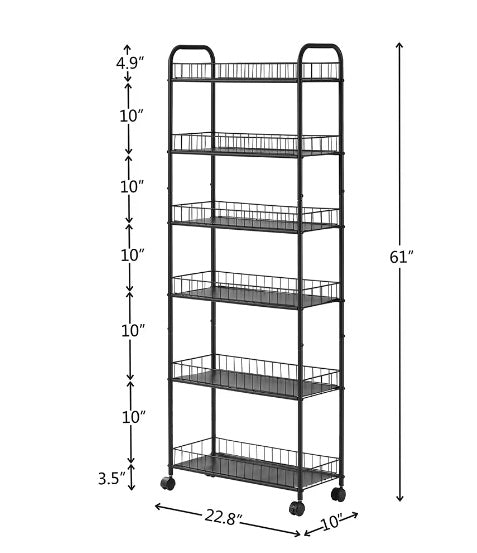 Viva Essentials Collection: 6-Layer Slim Rolling Cart