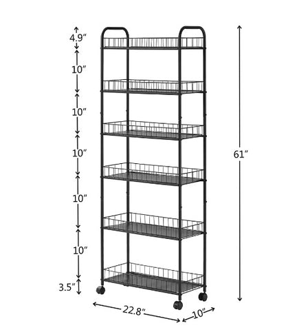 Viva Essentials Collection: 6-Layer Slim Rolling Cart