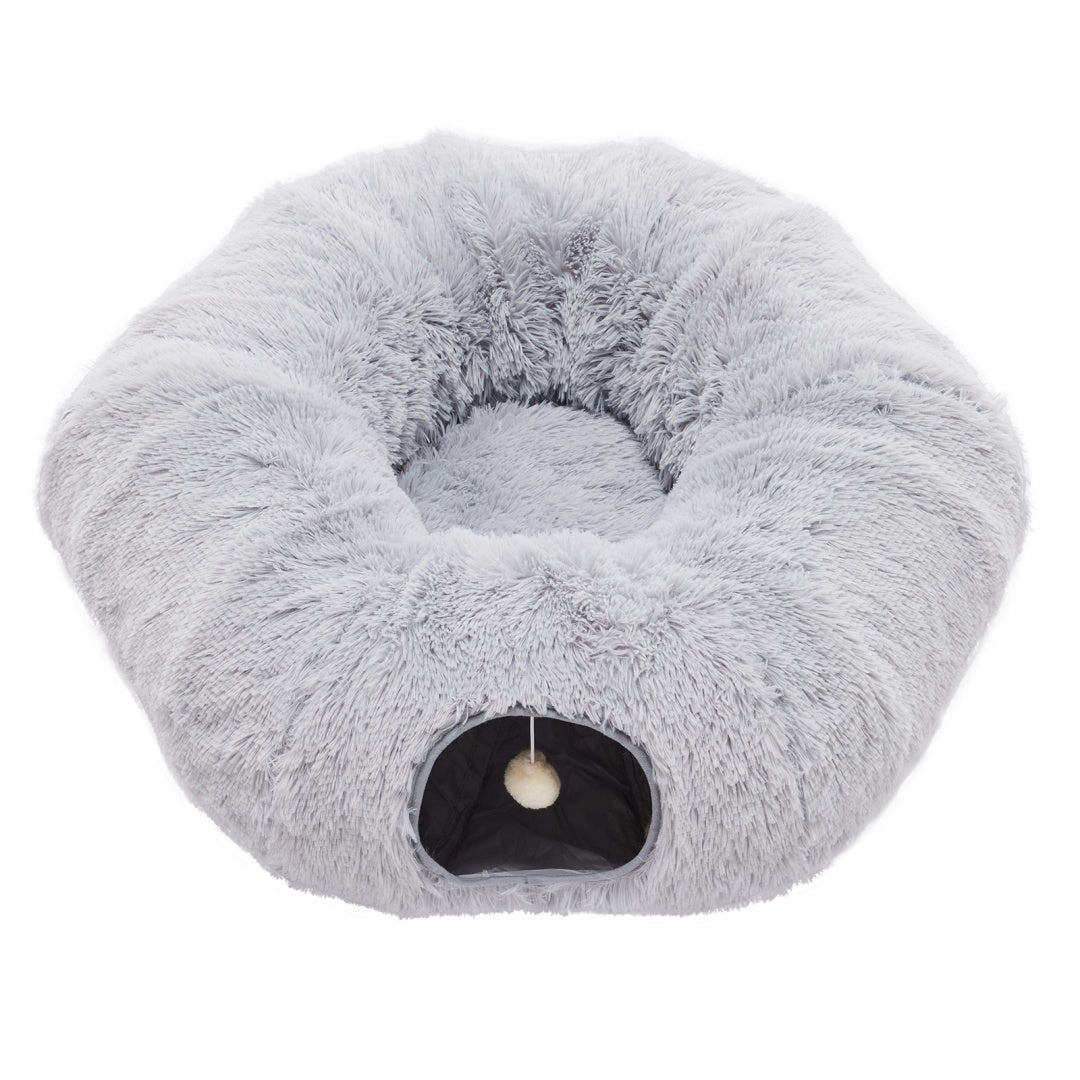 Plush Cat Tunnel with Donut Cat Bed – Peekaboo Cave for Cats, Kittens & Rabbits