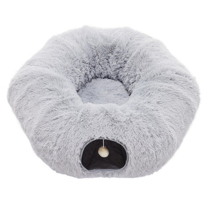 Plush Cat Tunnel with Donut Cat Bed – Peekaboo Cave for Cats, Kittens & Rabbits
