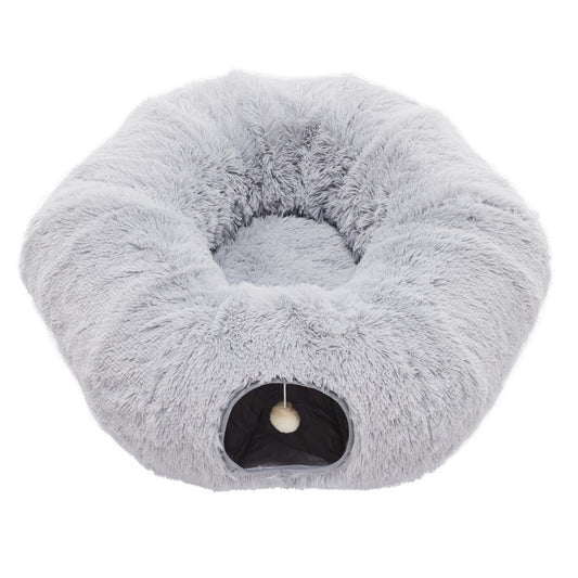 Plush Cat Tunnel with Donut Cat Bed – Peekaboo Cave for Cats, Kittens & Rabbits