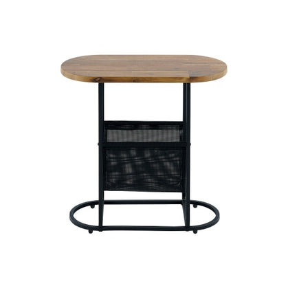 Brown Acacia Oval Side Table with Magazine Storage | Viva