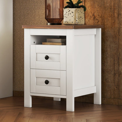 white modern bedside table with storage