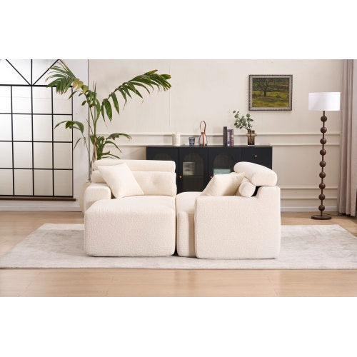 Viva Atelier Lyric White Chenille Compression Sofa with Chaise
